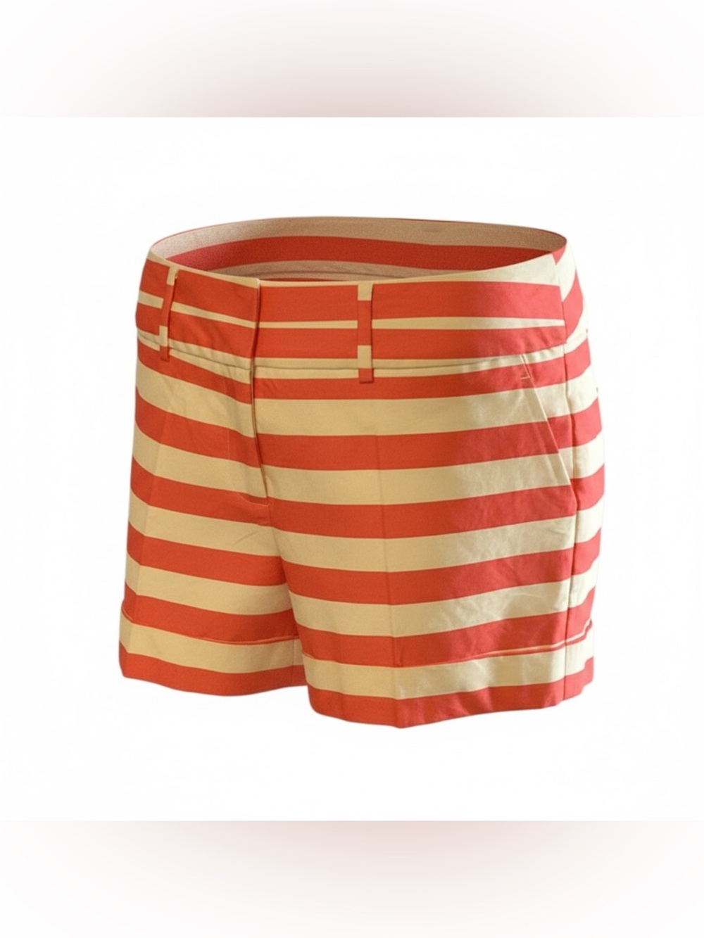 Avenue Coral and Cream Striped Bermuda Shorts